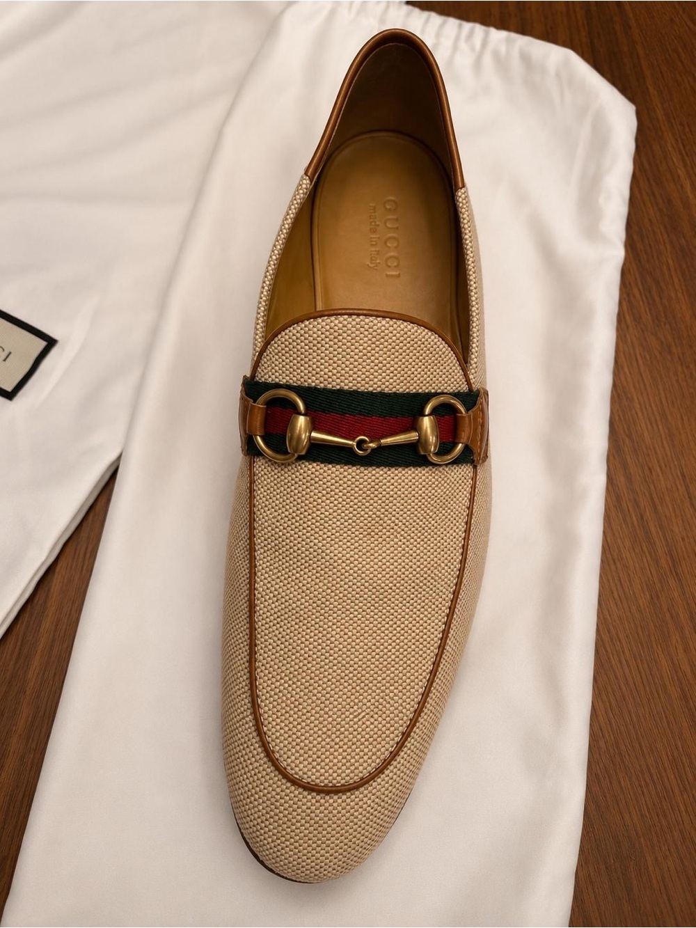 Authentic Gucci Horsebit Web Loafers Beige Canvas Brown Leather /Made Italy - Picture 3 of 7